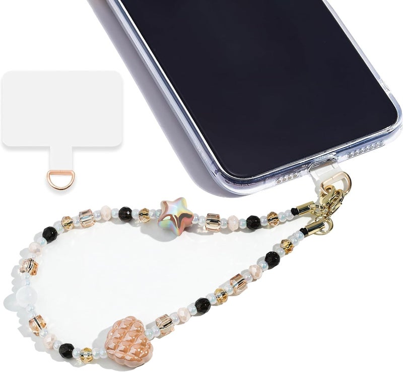 Lostars Store Marble Beaded Phone Wrist Strap,Detachable Phone Bracelet Strap with Tether Tab,Hands-Free Wristlet Strap (Khaki) - Image 1